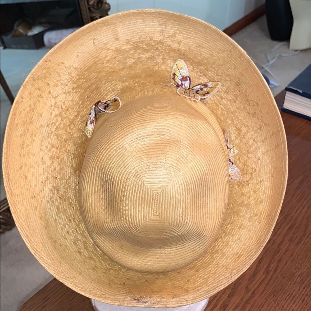 Vtg Mr. John‎ Classic yellow woven butterfly hat